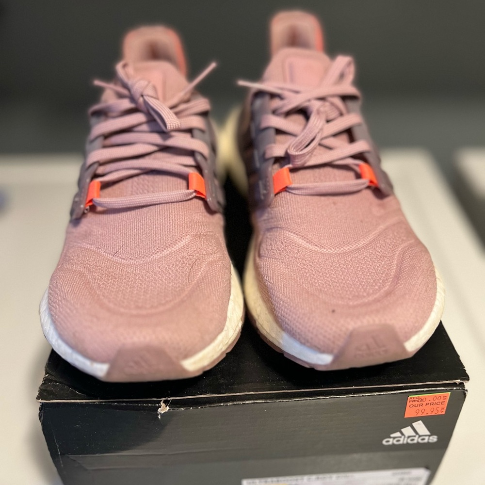 Adidas Women's Mauve Sneakers with Orange Accents